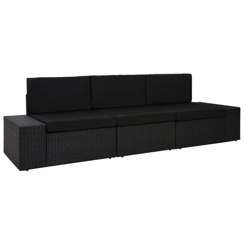 vidaXL Sectional Sofa 3-Seater Poly Rattan Black
