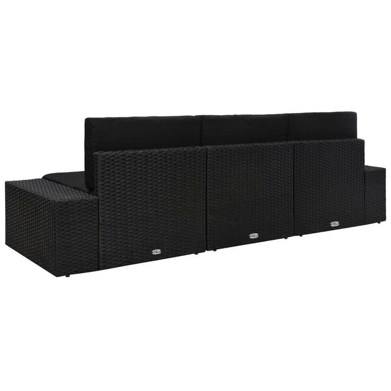 vidaXL Sectional Sofa 3-Seater Poly Rattan Black