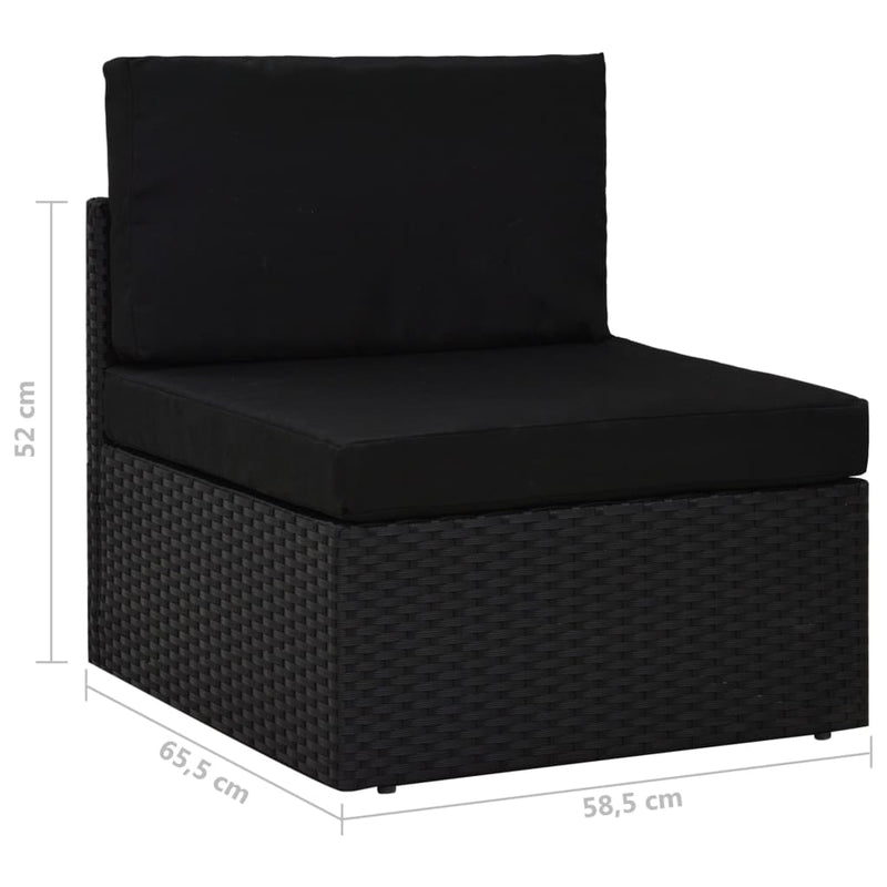 vidaXL Sectional Sofa 3-Seater Poly Rattan Black