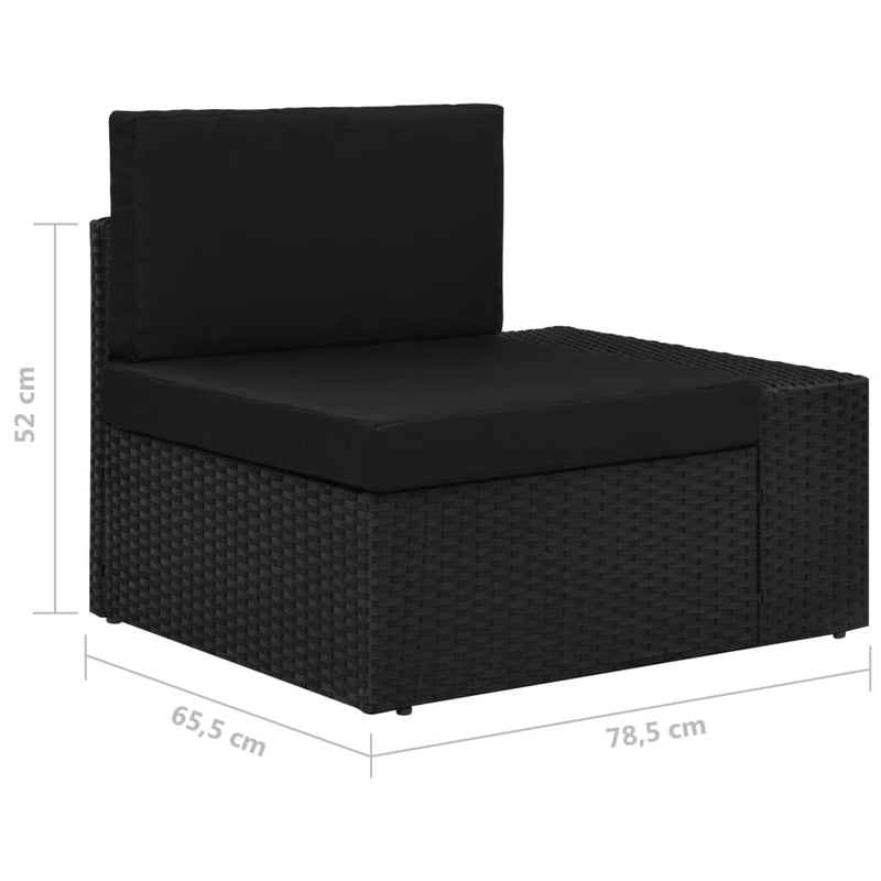 vidaXL Sectional Sofa 3-Seater Poly Rattan Black