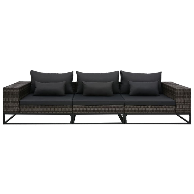 vidaXL 3 Piece Garden Sofa Set with Cushions Poly Rattan Grey