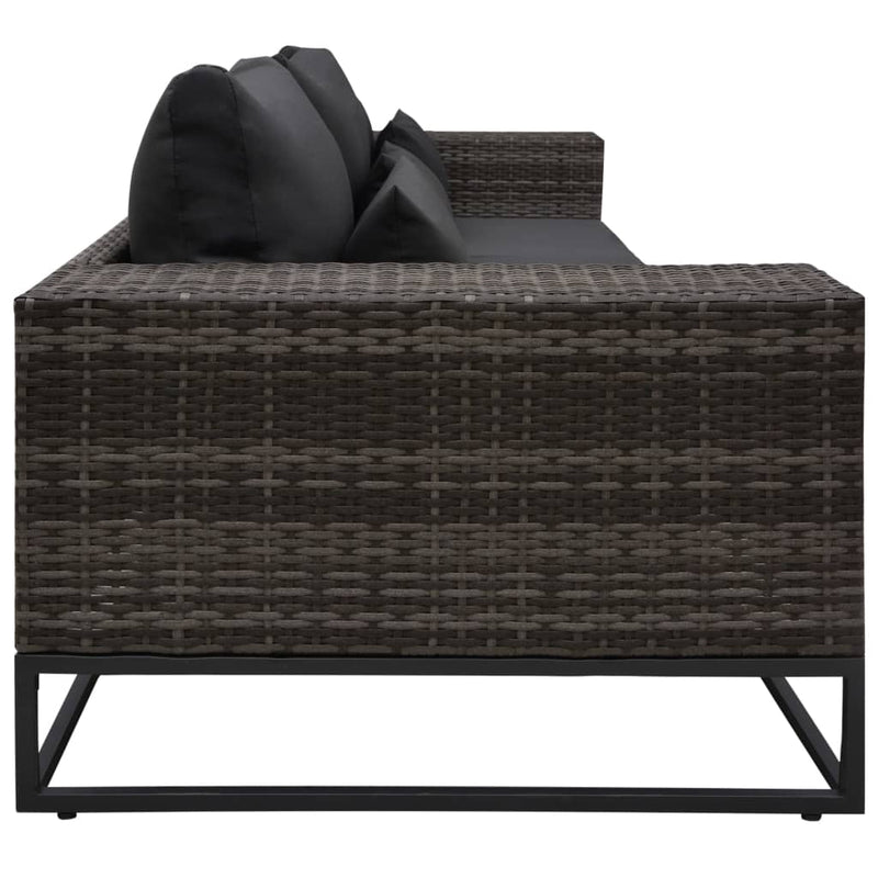 vidaXL 3 Piece Garden Sofa Set with Cushions Poly Rattan Grey