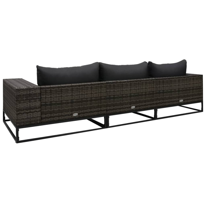 vidaXL 3 Piece Garden Sofa Set with Cushions Poly Rattan Grey
