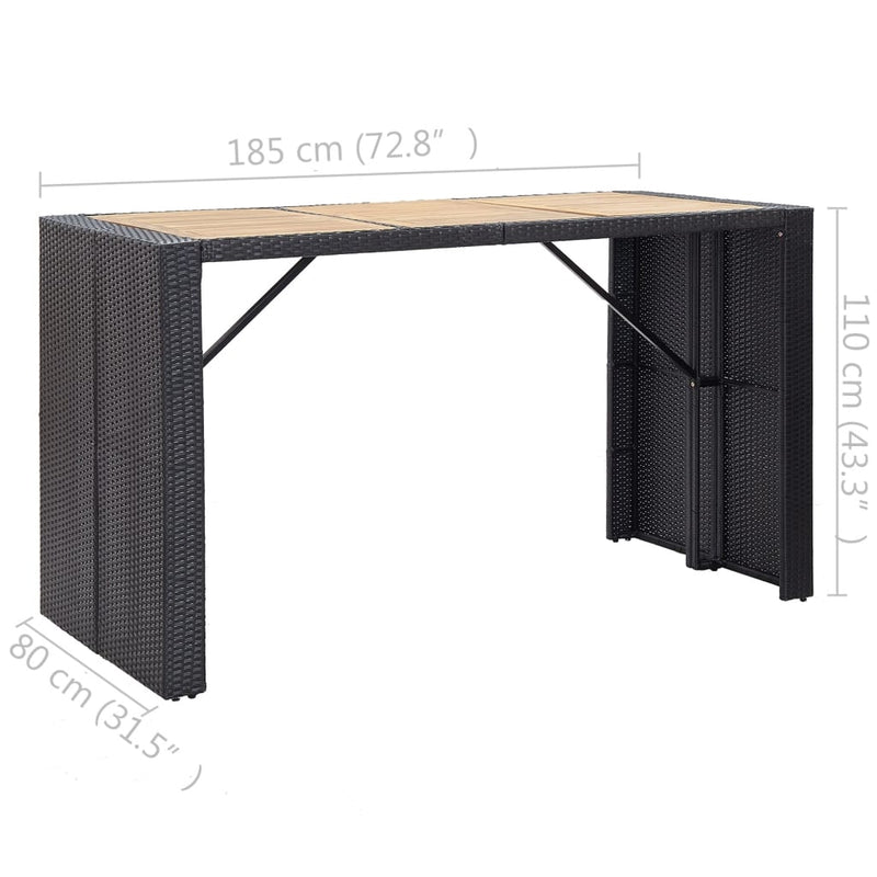 vidaXL 7 Piece Outdoor Bar Set with Cushions Poly Rattan Black