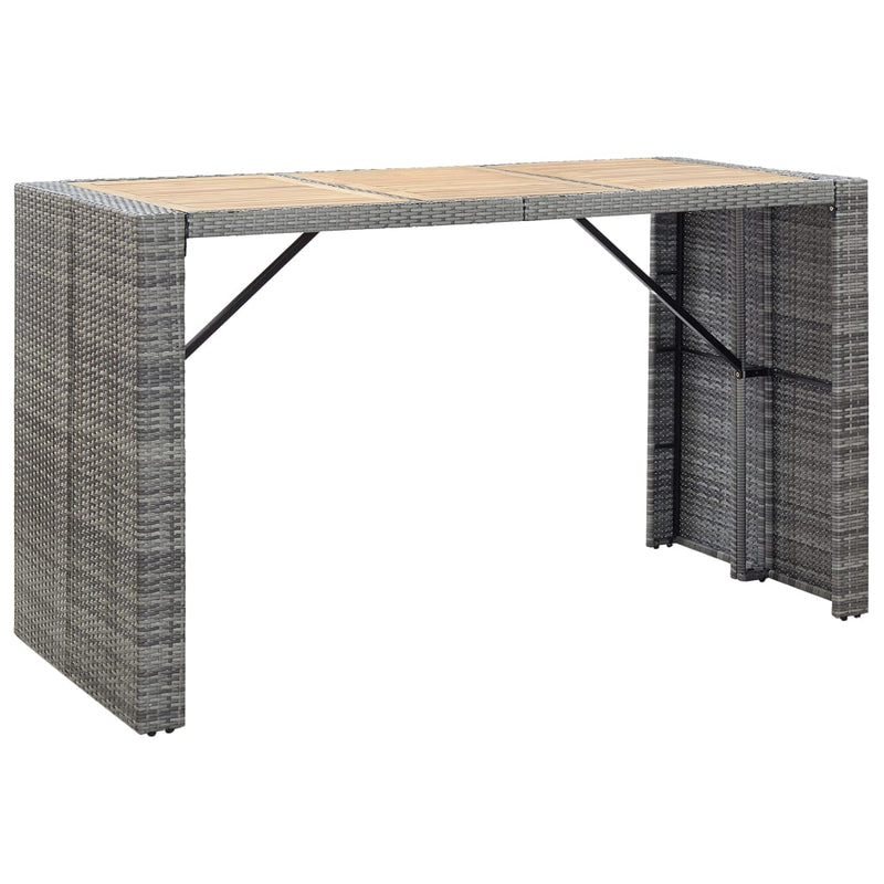 vidaXL 7 Piece Outdoor Bar Set with Cushions Poly Rattan Grey