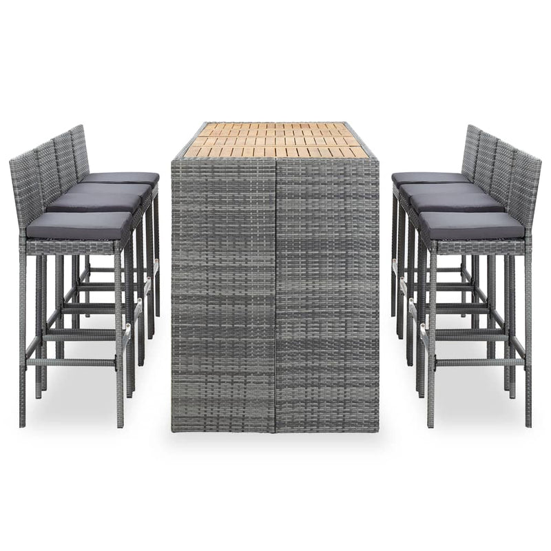 vidaXL 9 Piece Outdoor Bar Set Poly Rattan and Acacia Wood Grey