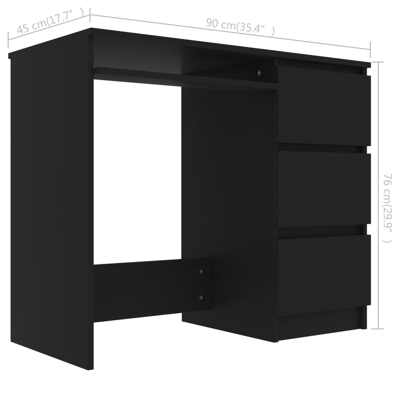 vidaXL Desk Black 90x45x76 cm Engineered Wood