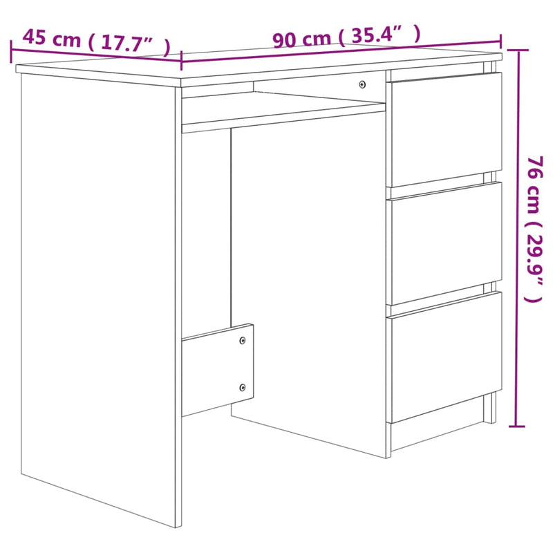 vidaXL Desk Sonoma Oak 90x45x76 cm Engineered Wood