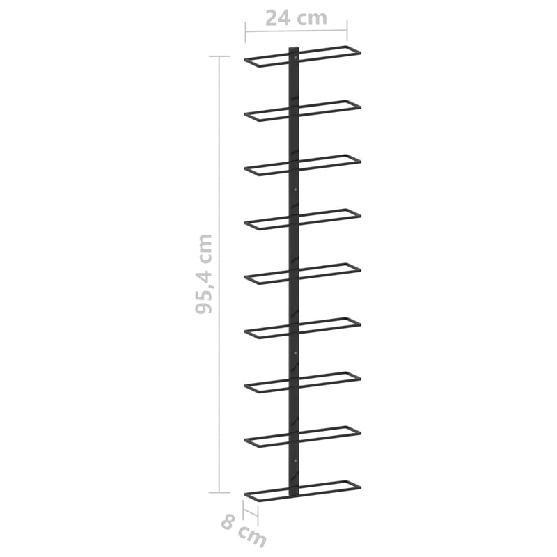 vidaXL Wall-mounted Wine Rack for 9 Bottles Black Iron
