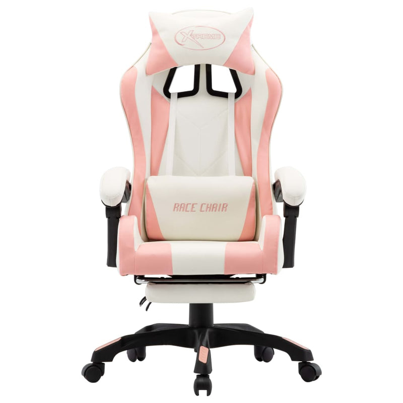 vidaXL Racing Chair with Footrest Pink and White Faux Leather