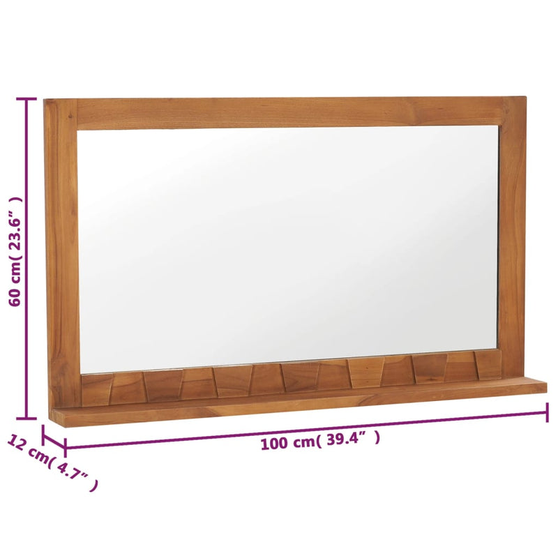 vidaXL Wall Mirror with Shelf 100x12x60 cm Solid Teak Wood
