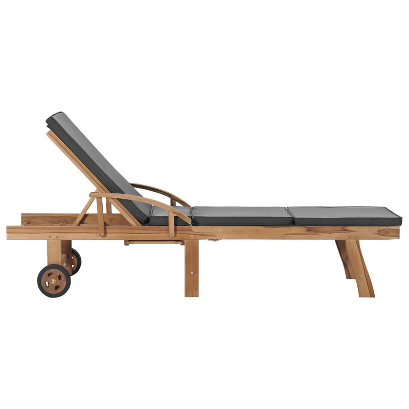 vidaXL Sun Loungers with Cushions 2 pcs Solid Teak Wood Dark Grey