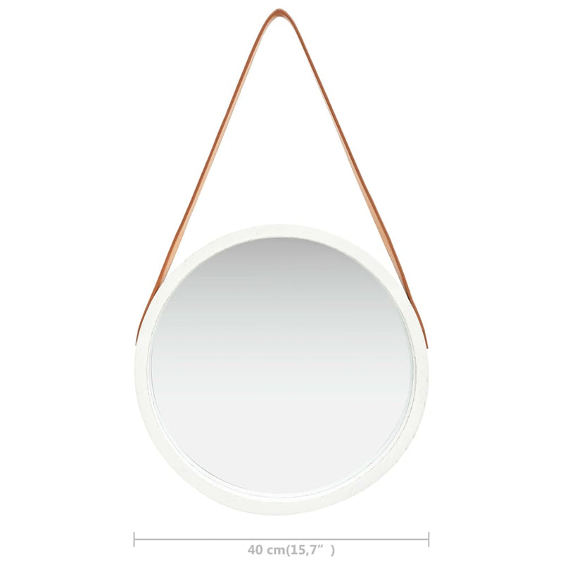 vidaXL Wall Mirror with Strap 40 cm White