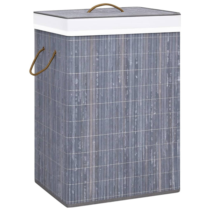 vidaXL Bamboo Laundry Basket with 2 Sections Grey 72 L