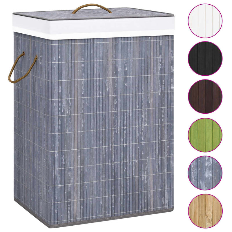 vidaXL Bamboo Laundry Basket with 2 Sections Grey 72 L
