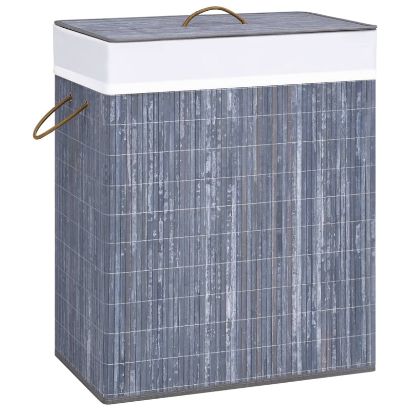 vidaXL Bamboo Laundry Basket with 2 Sections Grey 100 L