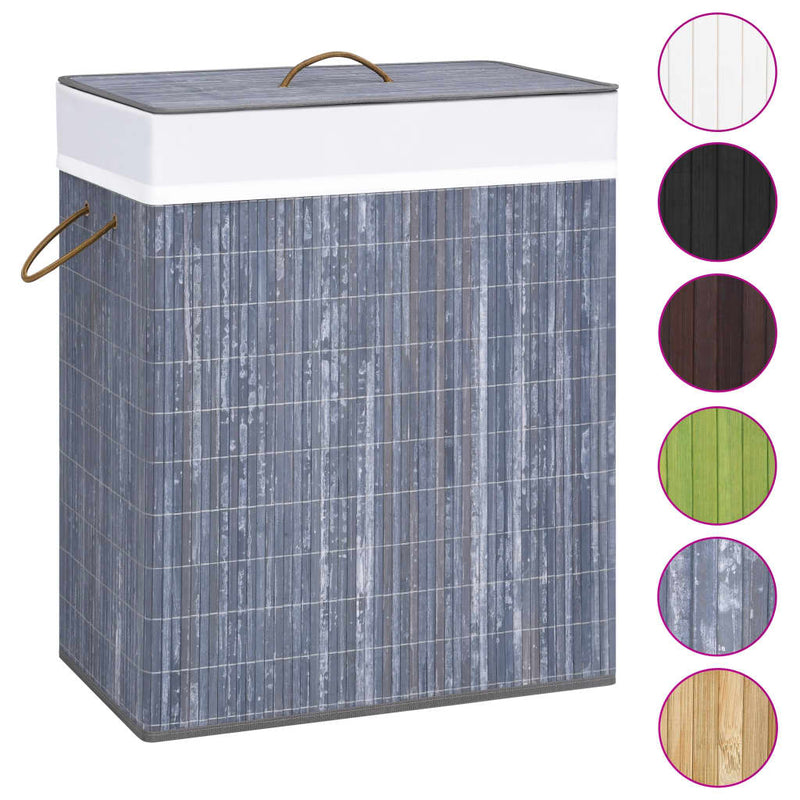 vidaXL Bamboo Laundry Basket with 2 Sections Grey 100 L