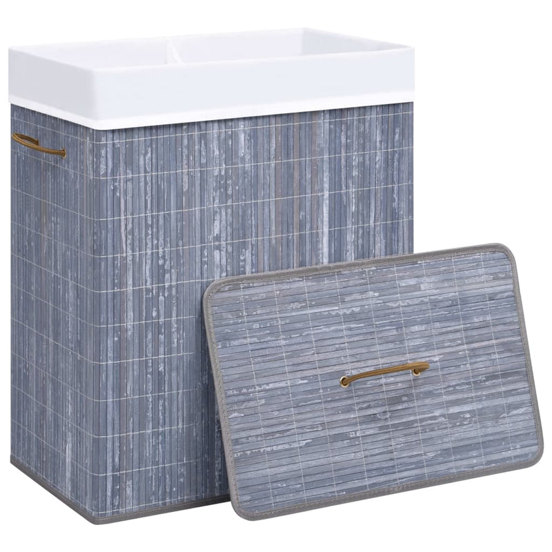 vidaXL Bamboo Laundry Basket with 2 Sections Grey 100 L