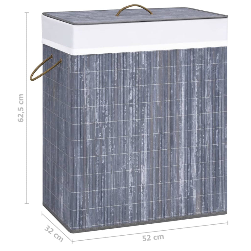 vidaXL Bamboo Laundry Basket with 2 Sections Grey 100 L