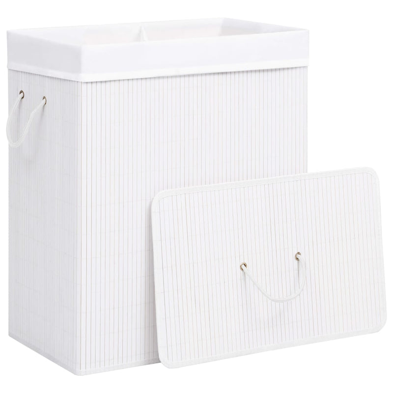 vidaXL Bamboo Laundry Basket with 2 Sections White 100 L