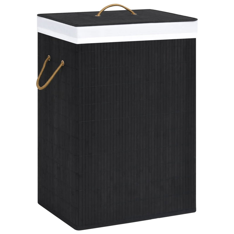 vidaXL Bamboo Laundry Basket with 2 Sections Black 72 L