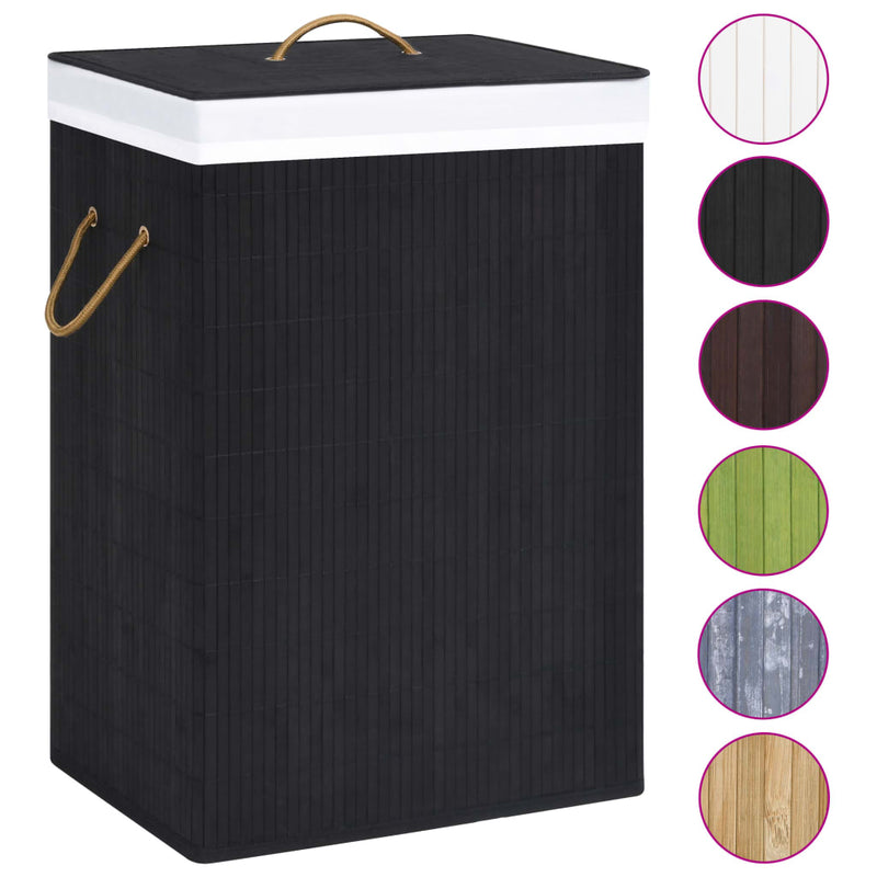 vidaXL Bamboo Laundry Basket with 2 Sections Black 72 L