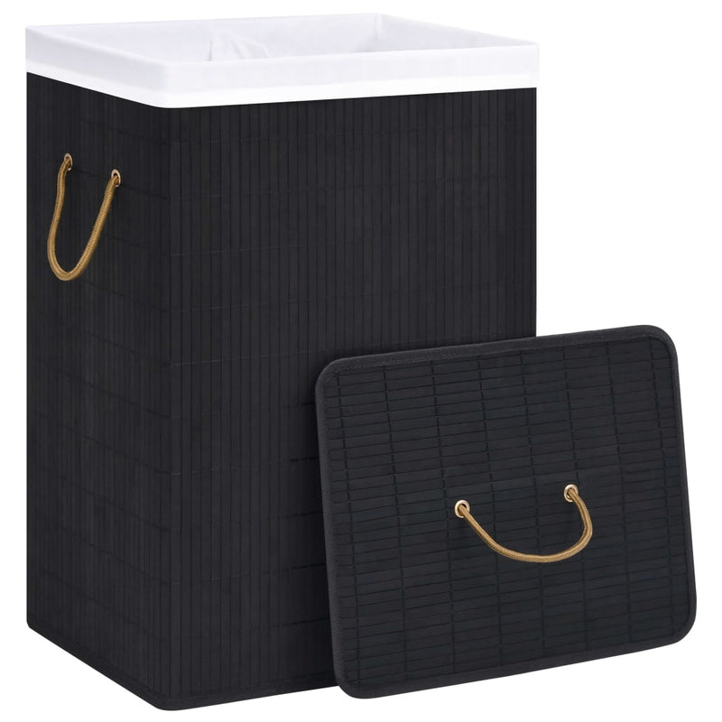 vidaXL Bamboo Laundry Basket with 2 Sections Black 72 L