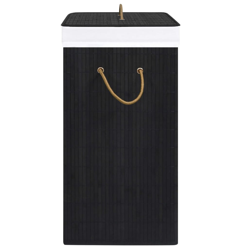 vidaXL Bamboo Laundry Basket with 2 Sections Black 72 L