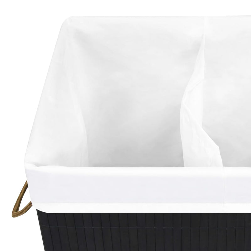 vidaXL Bamboo Laundry Basket with 2 Sections Black 72 L