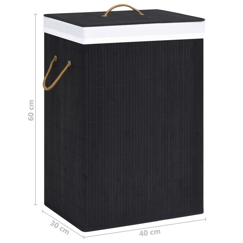 vidaXL Bamboo Laundry Basket with 2 Sections Black 72 L