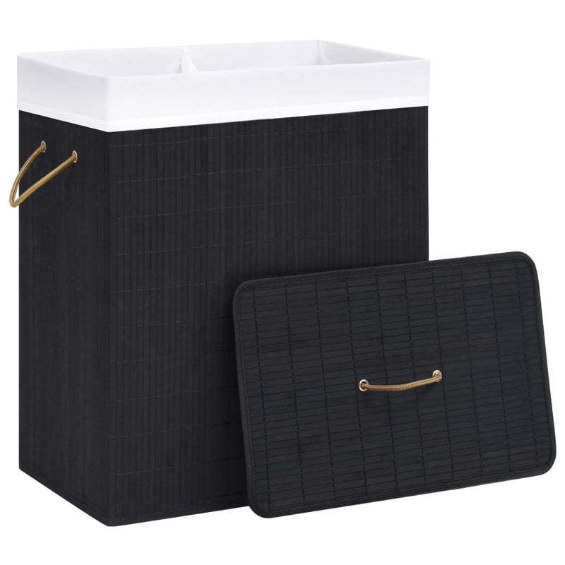 vidaXL Bamboo Laundry Basket with 2 Sections Black 100 L