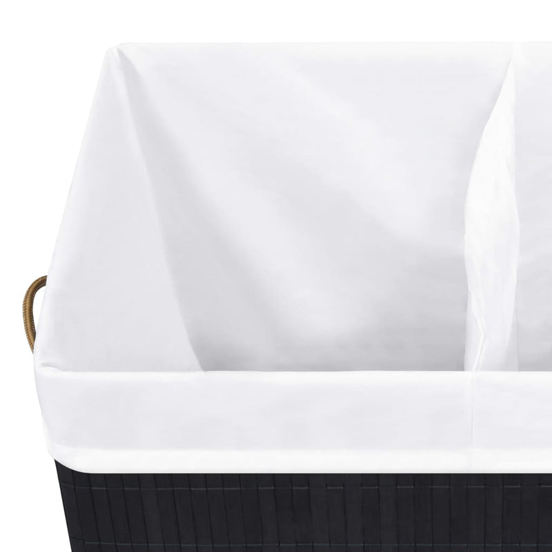 vidaXL Bamboo Laundry Basket with 2 Sections Black 100 L