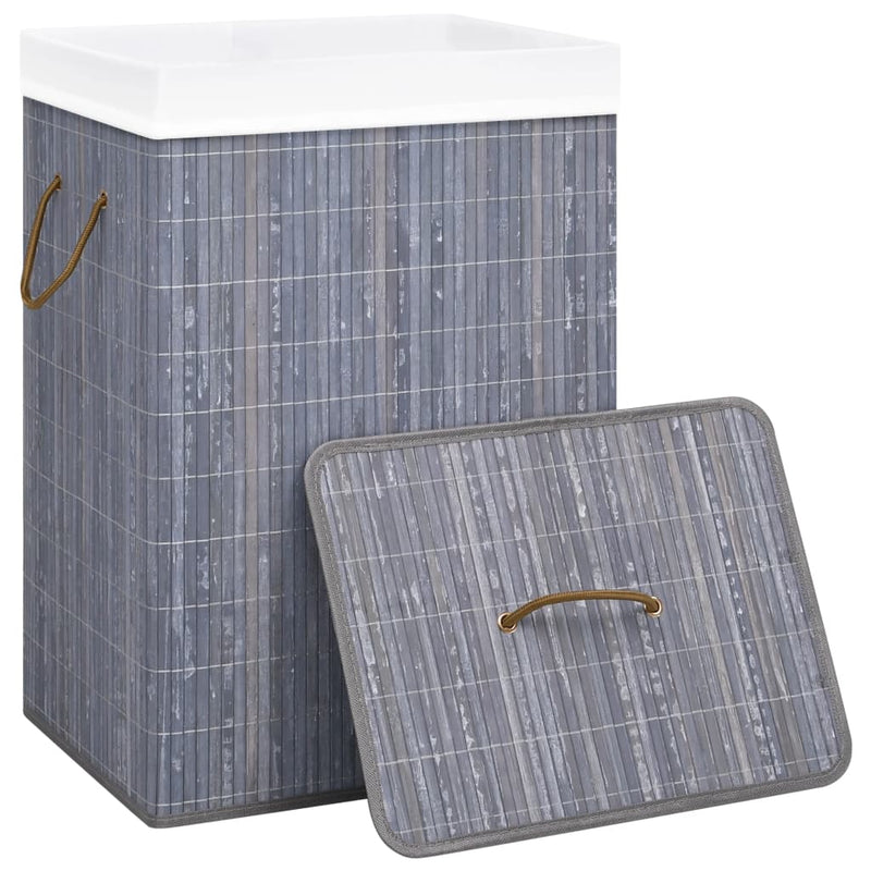 vidaXL Bamboo Laundry Basket with Single Section Grey