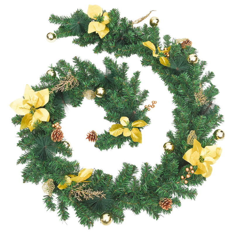 vidaXL Christmas Garland with LED Lights Green 2.7 m PVC