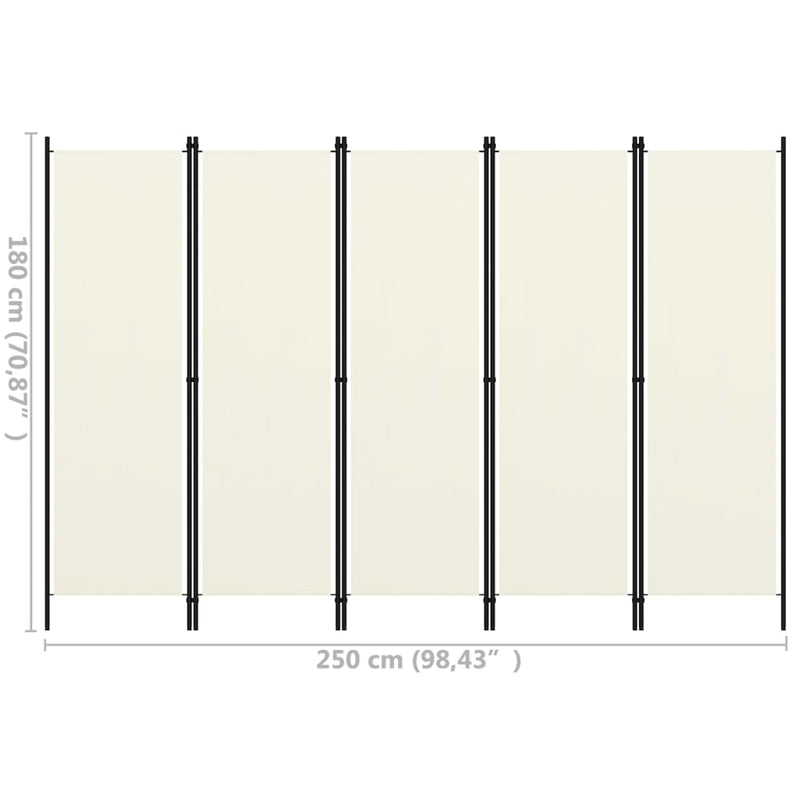 vidaXL 5-Panel Room Divider White 250x180 cm