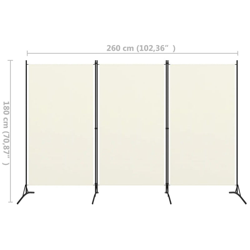 vidaXL 3-Panel Room Divider White 260x180 cm Fabric