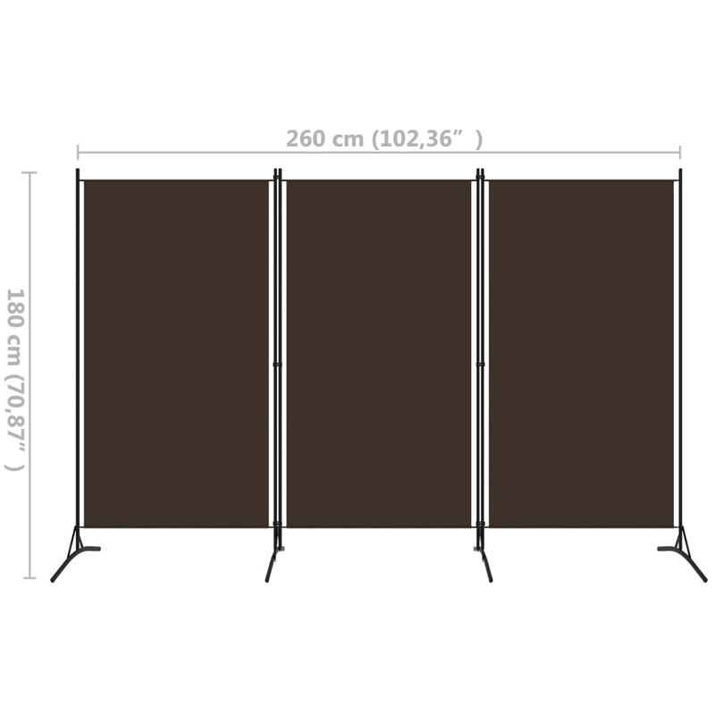 vidaXL 3-Panel Room Divider Brown 260x180 cm Fabric