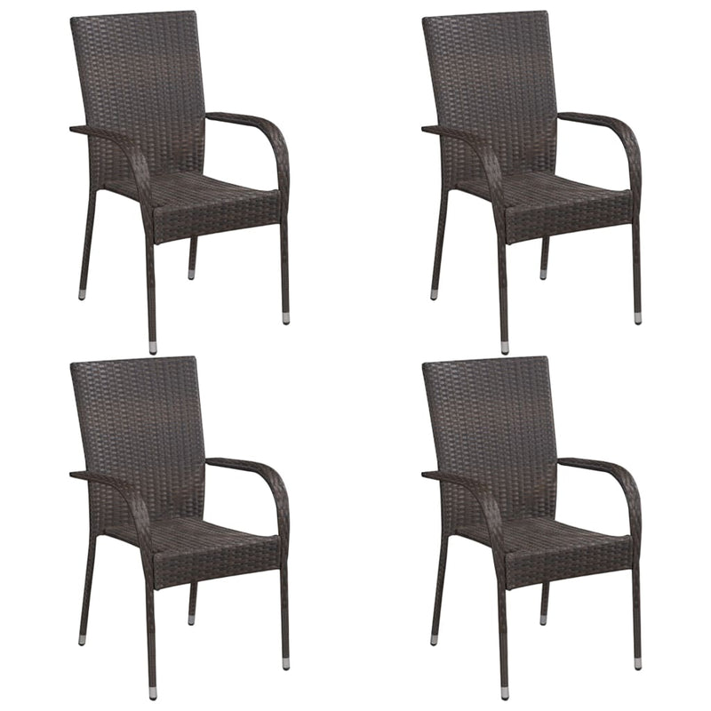 vidaXL Stackable Outdoor Chairs 4 pcs Poly Rattan Brown