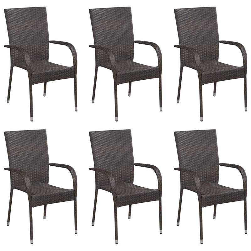 vidaXL Stackable Outdoor Chairs 6 pcs Poly Rattan Brown