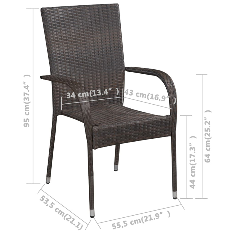 vidaXL Stackable Outdoor Chairs 6 pcs Poly Rattan Brown