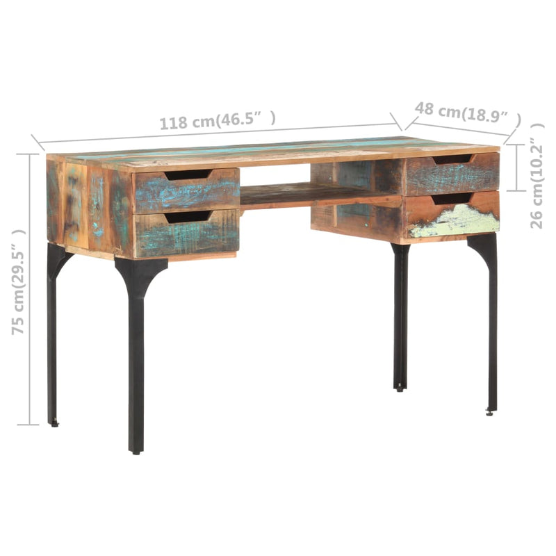 vidaXL Desk 118x48x75 cm Solid Reclaimed Wood