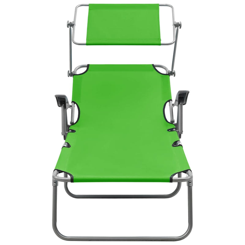 vidaXL Sun Lounger with Canopy Steel Green