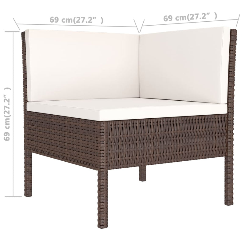 vidaXL 3 Piece Garden Lounge Set with Cushions Poly Rattan Brown