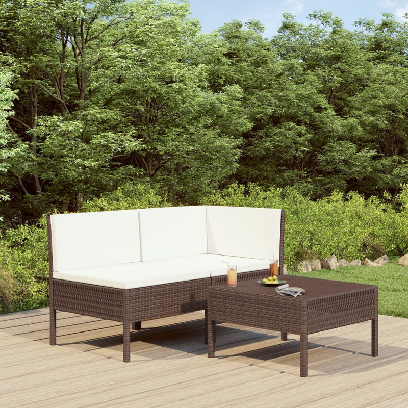 vidaXL 3 Piece Garden Lounge Set with Cushions Poly Rattan Brown