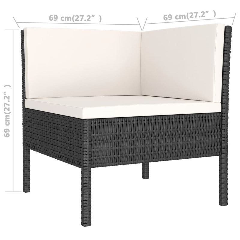 vidaXL 3 Piece Garden Lounge Set with Cushions Poly Rattan Black