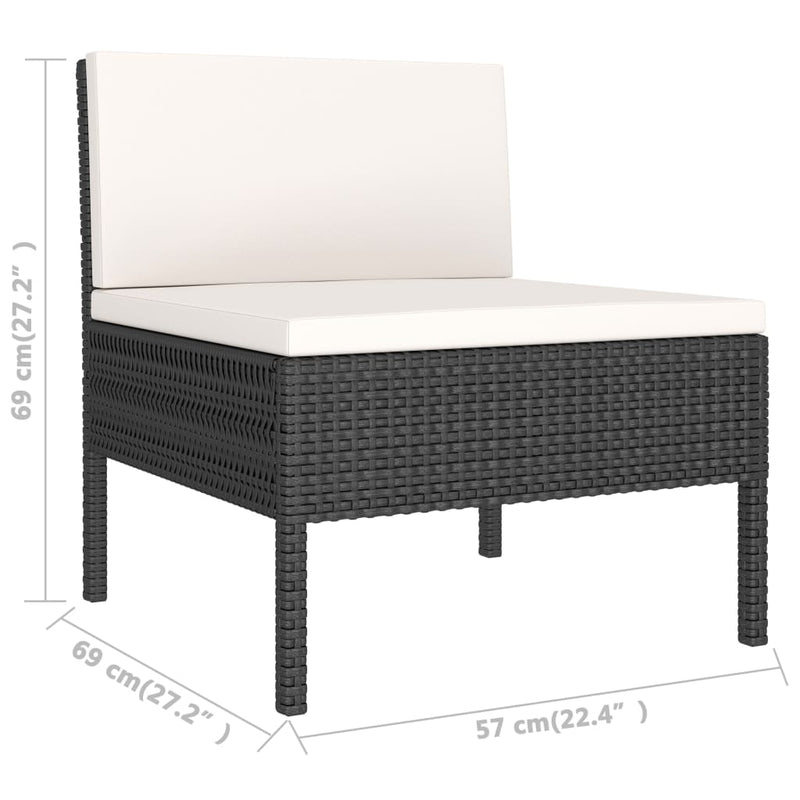 vidaXL 3 Piece Garden Lounge Set with Cushions Poly Rattan Black