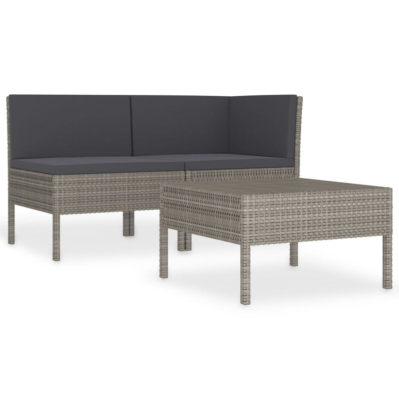 vidaXL 3 Piece Garden Lounge Set with Cushions Poly Rattan Black