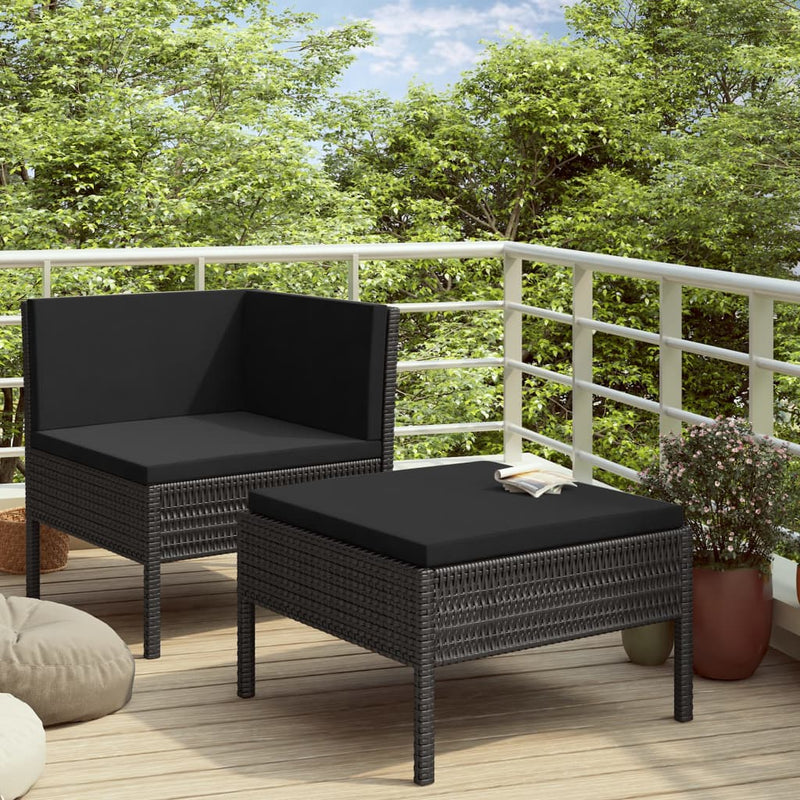 vidaXL 2 Piece Garden Lounge Set with Cushions Poly Rattan Black