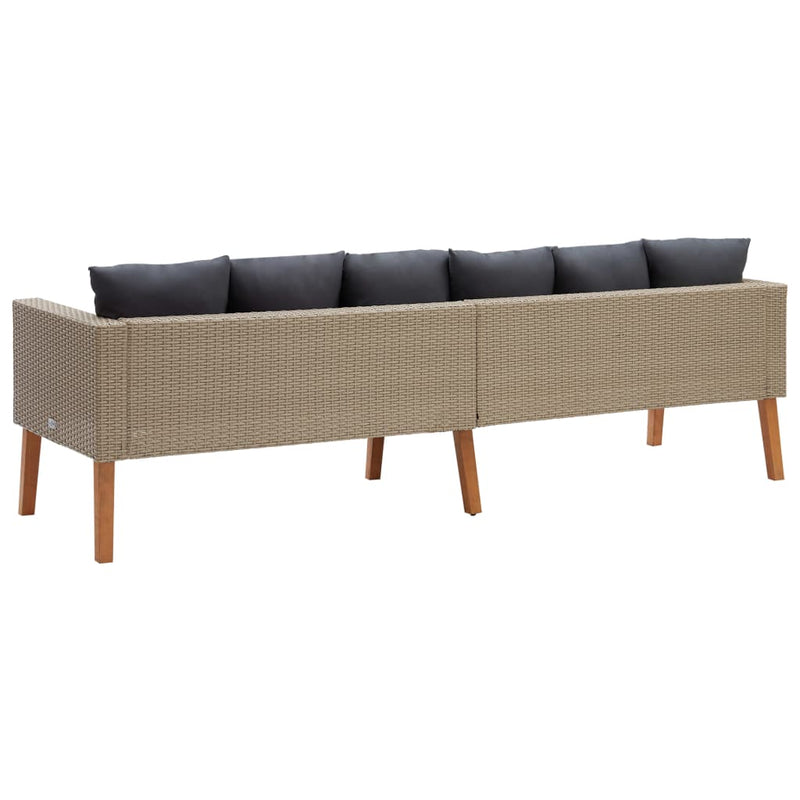 vidaXL 3-Seater Garden Sofa with Cushions Poly Rattan Beige