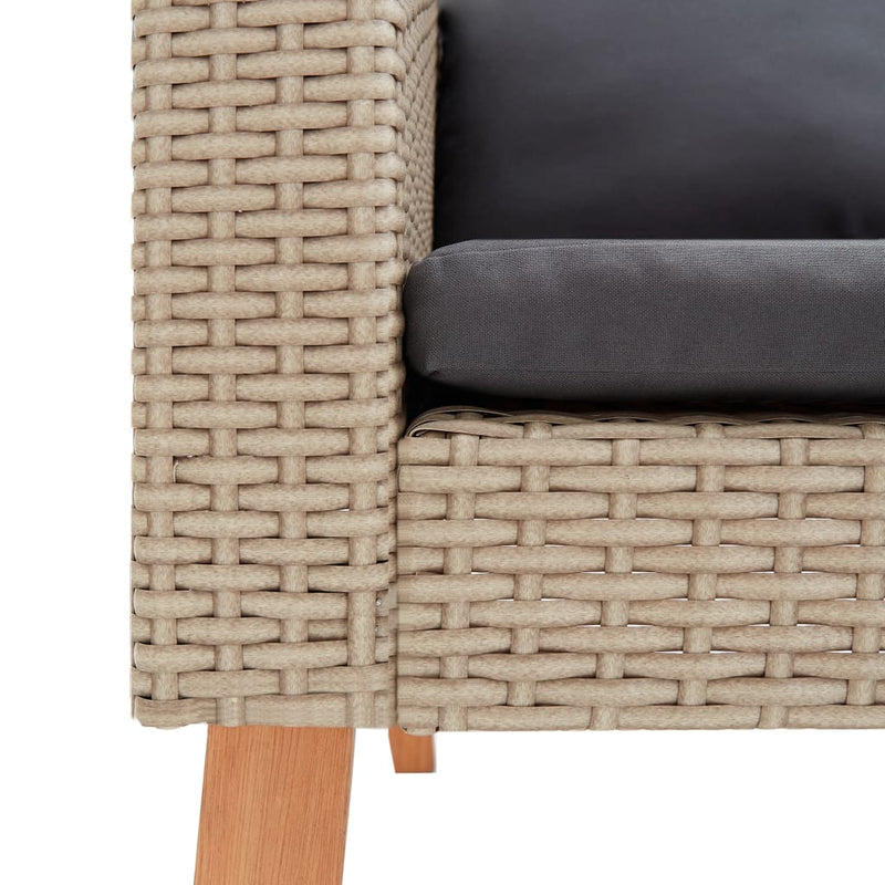 vidaXL 3-Seater Garden Sofa with Cushions Poly Rattan Beige